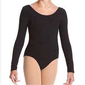 Danskin Childs Long Sleeve Leotard Black Scoop Neck Bodysuit Class Large